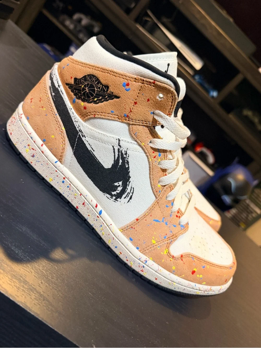 Jordan Style Mens 10.5 High-Top Sneakers in Cream and Tan Special Edition